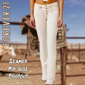 FOREVER 21 NWT Exposed Seam/Button Fly Mid-Rise Bootcut Stretch Denim Jeans-29R